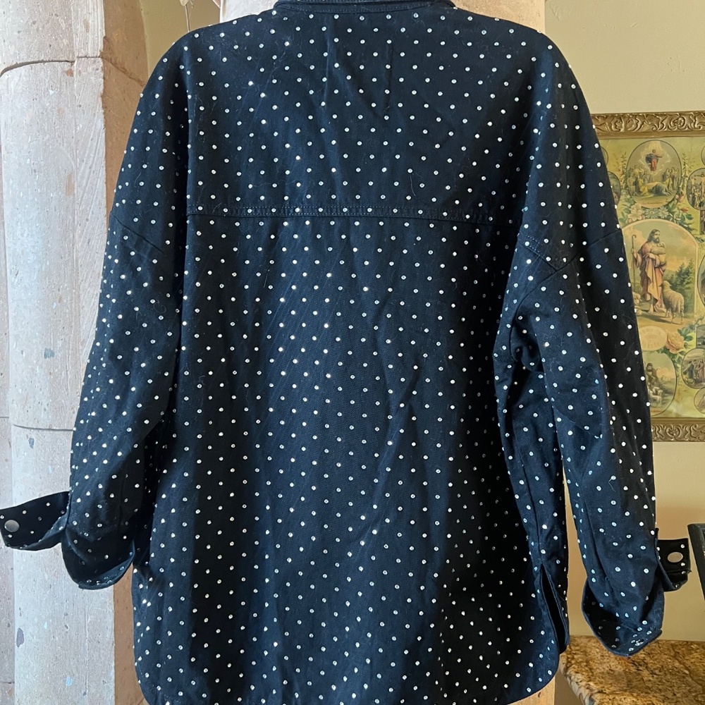 Zara black rhinestone snap up denim oversized shirt size XS - Picture 4 of 8
